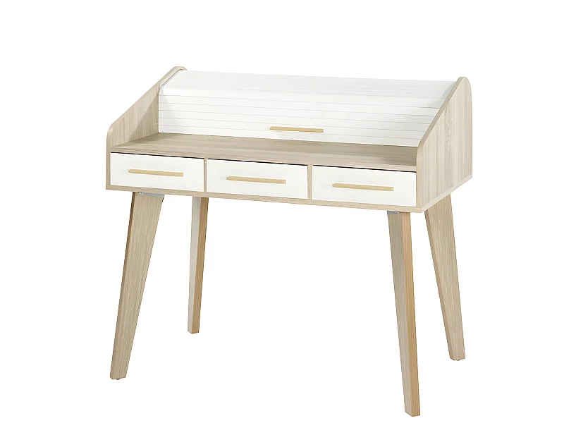 Bureau Dos d'âne Vintage Rideau Blanc - Nombre de tiroirs: 3 Tiroirs