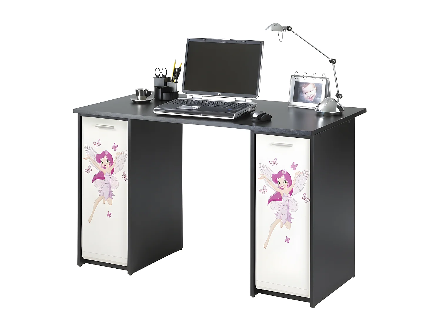 Bureau Noir 2 Caissons à Rideau 120 cm - Coloris: Fée 217