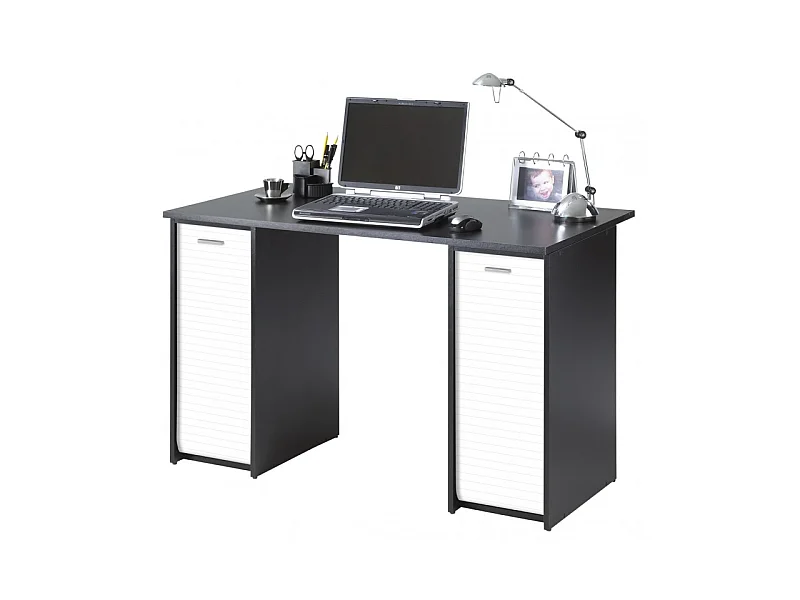 Bureau Noir 2 Caissons à Rideau 120 cm - Coloris: Blanc