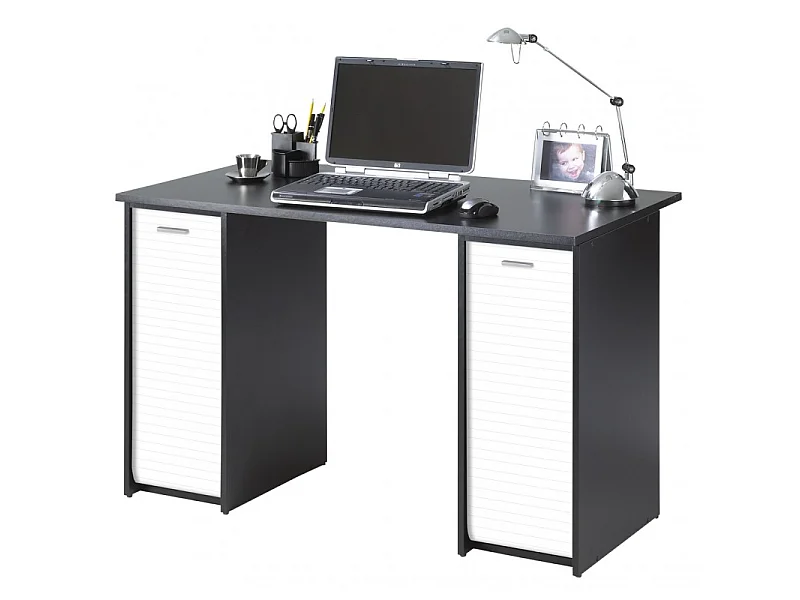 Bureau Noir 2 Caissons à Rideau 120 cm - Coloris: Blanc