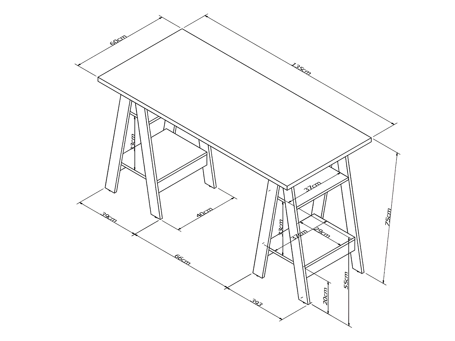 Bureau 2 Tréteaux Blanc 4 Etagères