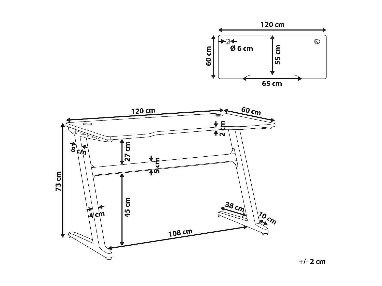 Game bureau DARFUR Zwart 120 cm 60 cm RGB LED