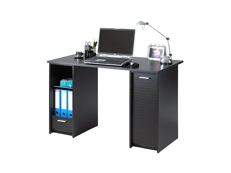 Bureau Noir 2 Caissons à Rideau 120 cm - Coloris: Noir