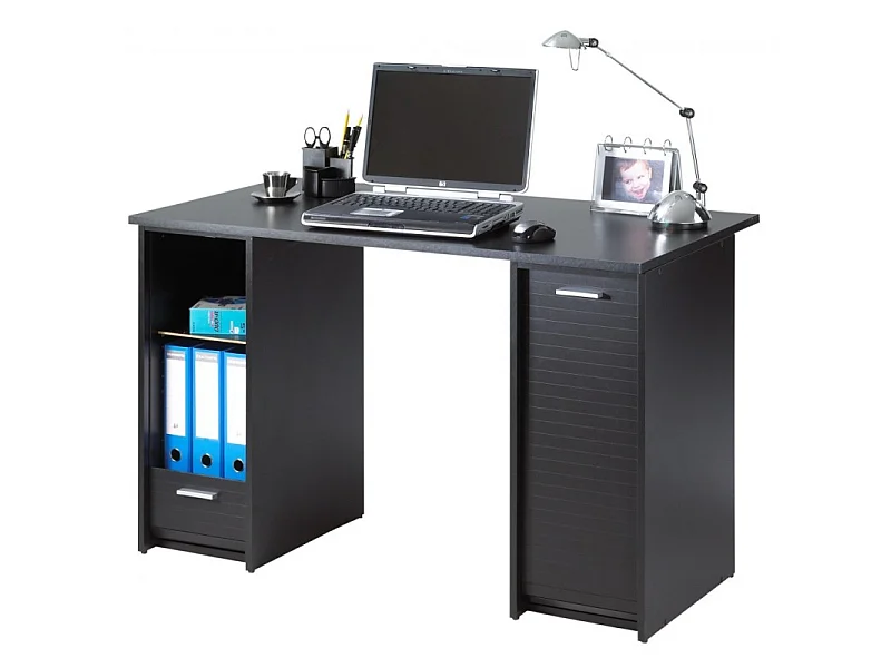 Bureau Noir 2 Caissons à Rideau 120 cm - Coloris: Noir