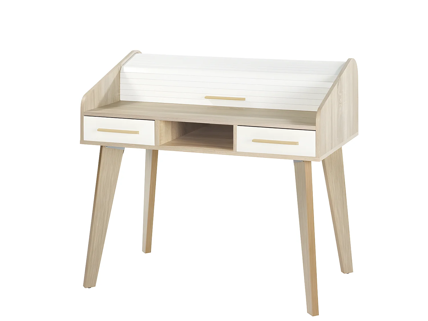 Bureau Dos d'âne Vintage Rideau Blanc - Nombre de tiroirs: 2 Tiroirs