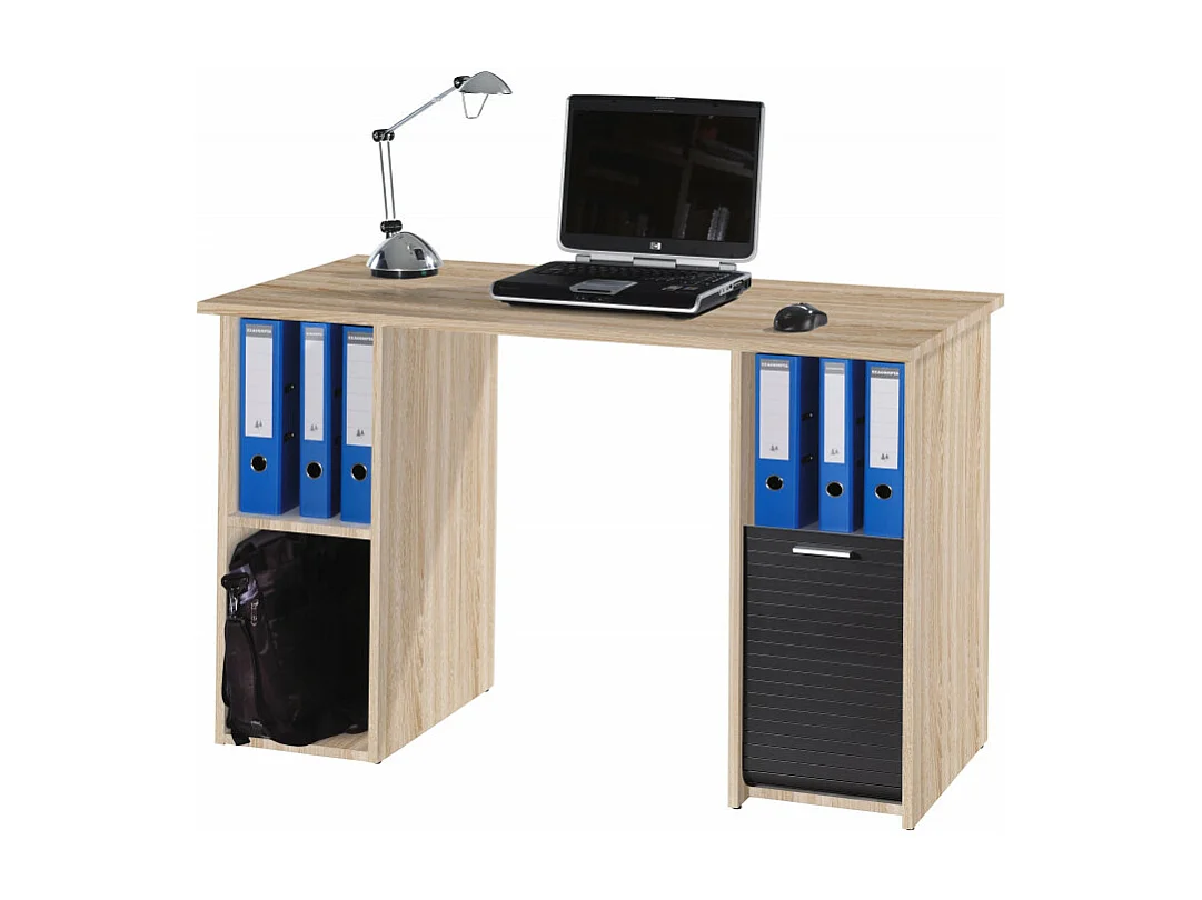 Bureau Chêne et Noir 2 Caissons 4 Niches 130 x 74 x 50 cm
