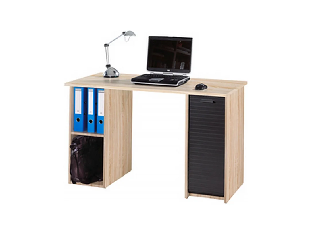 Bureau Chêne et Noir 2 Caissons 4 Niches 130 x 74 x 50 cm