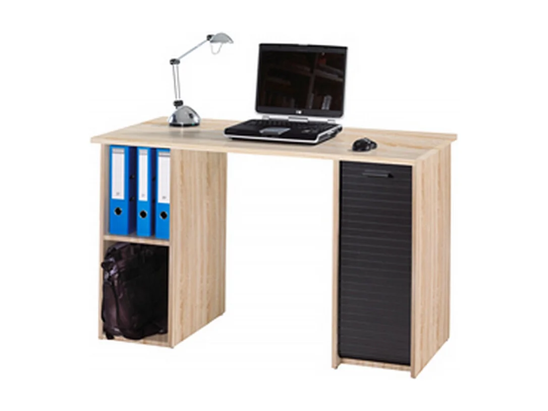 Bureau Chêne et Noir 2 Caissons 4 Niches 130 x 74 x 50 cm