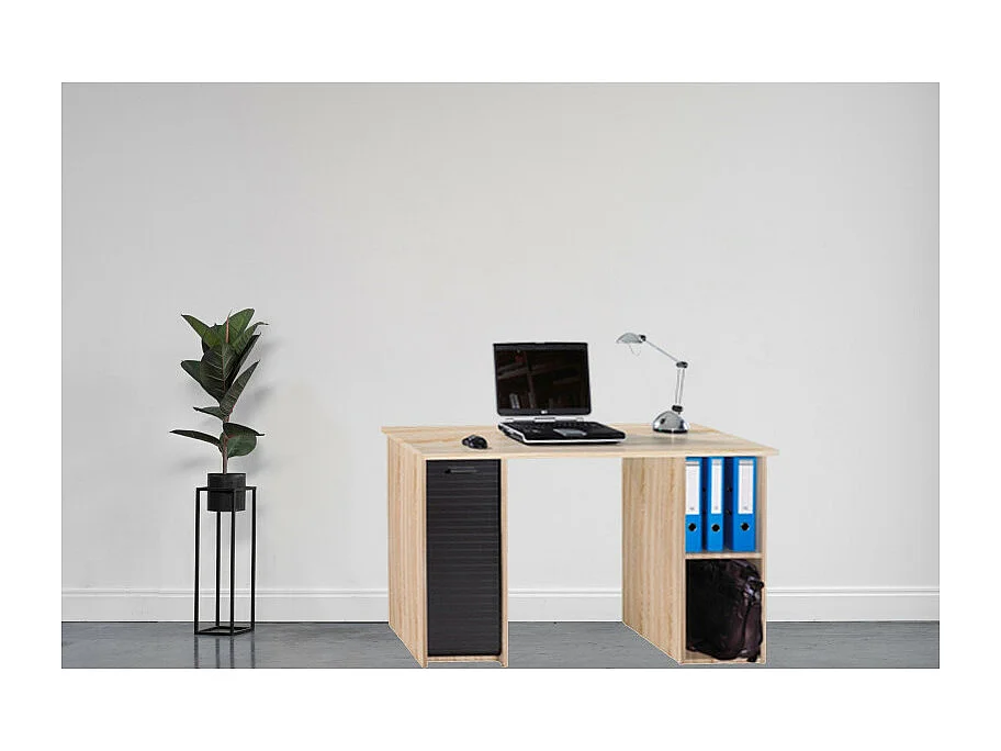 Bureau Chêne et Noir 2 Caissons 4 Niches 130 x 74 x 50 cm