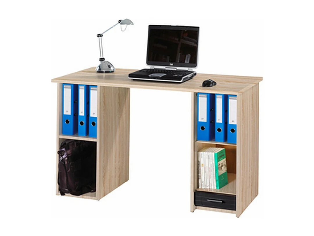 Bureau Chêne et Noir 2 Caissons 4 Niches 130 x 74 x 50 cm