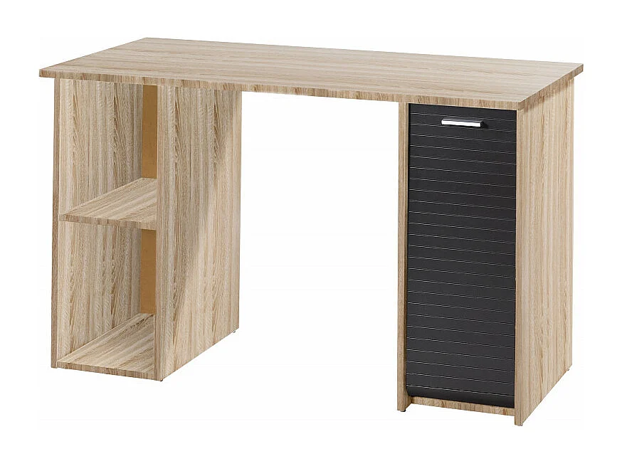 Bureau Chêne et Noir 2 Caissons 4 Niches 130 x 74 x 50 cm