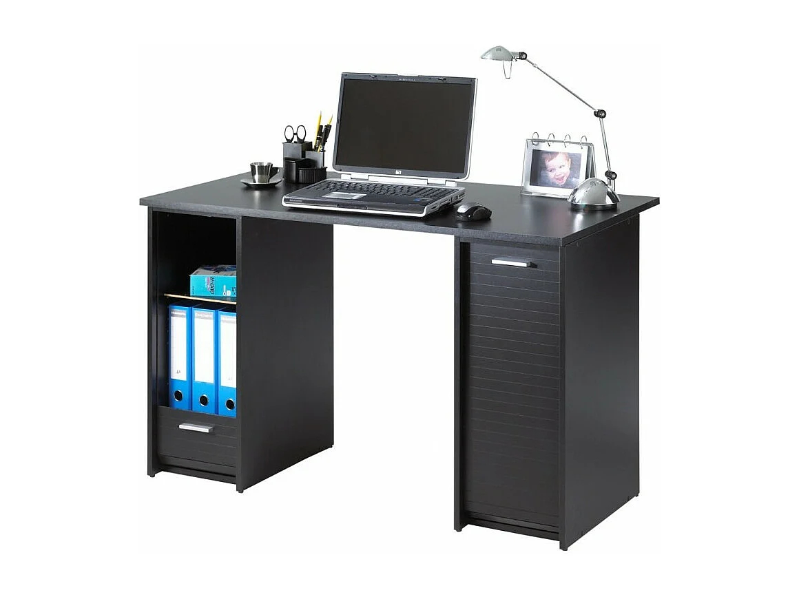Bureau Noir 2 Caissons à Rideau 120 cm - Coloris: Vagues Grises 810