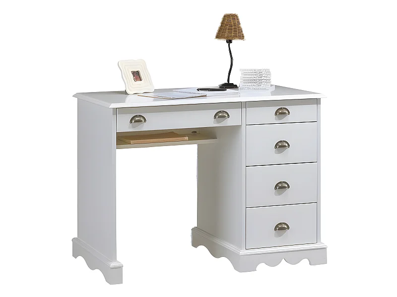 Bureau 5 Tiroirs Blanc Style Anglais L 100 H 74.7 P 58.3 cm