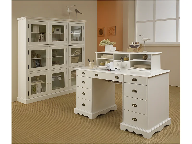 Bureau 5 Tiroirs Blanc Style Anglais L 100 H 74.7 P 58.3 cm