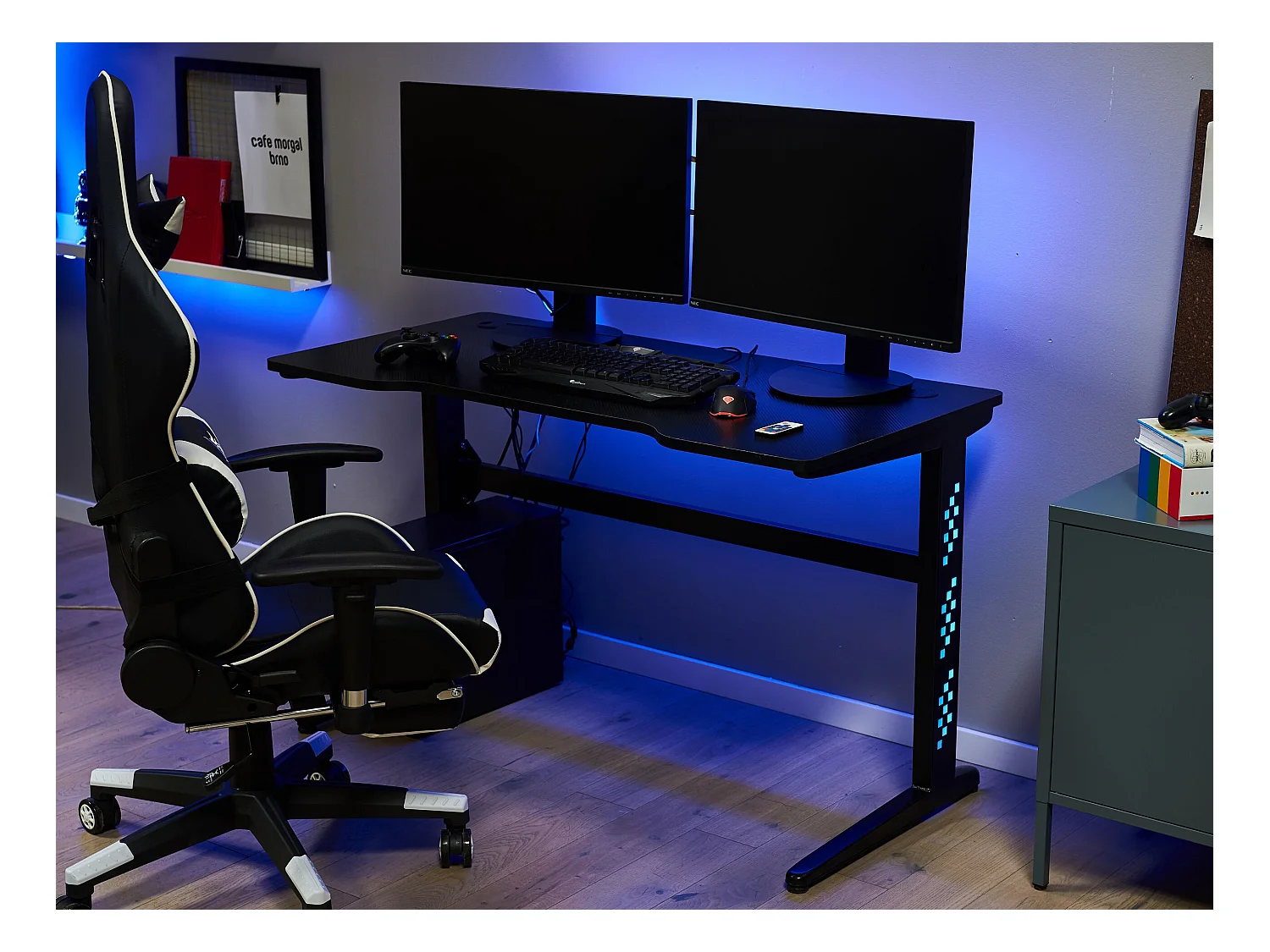 Biurko gamingowe RGB LED 120 x 60 cm czarne DEXTER