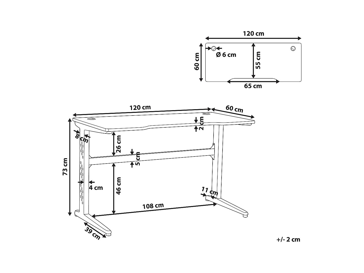 Biurko gamingowe RGB LED 120 x 60 cm czarne DEXTER