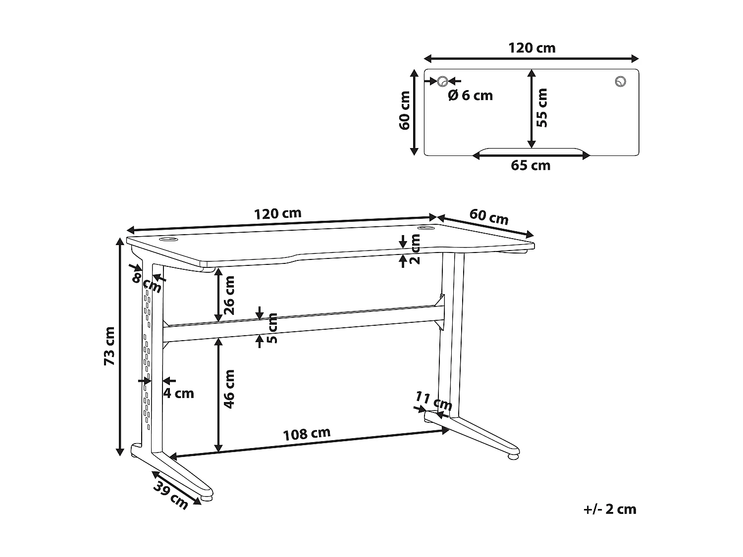 Gaming-Tisch DEXTER Schwarz 120 cm 60 cm RGB LED