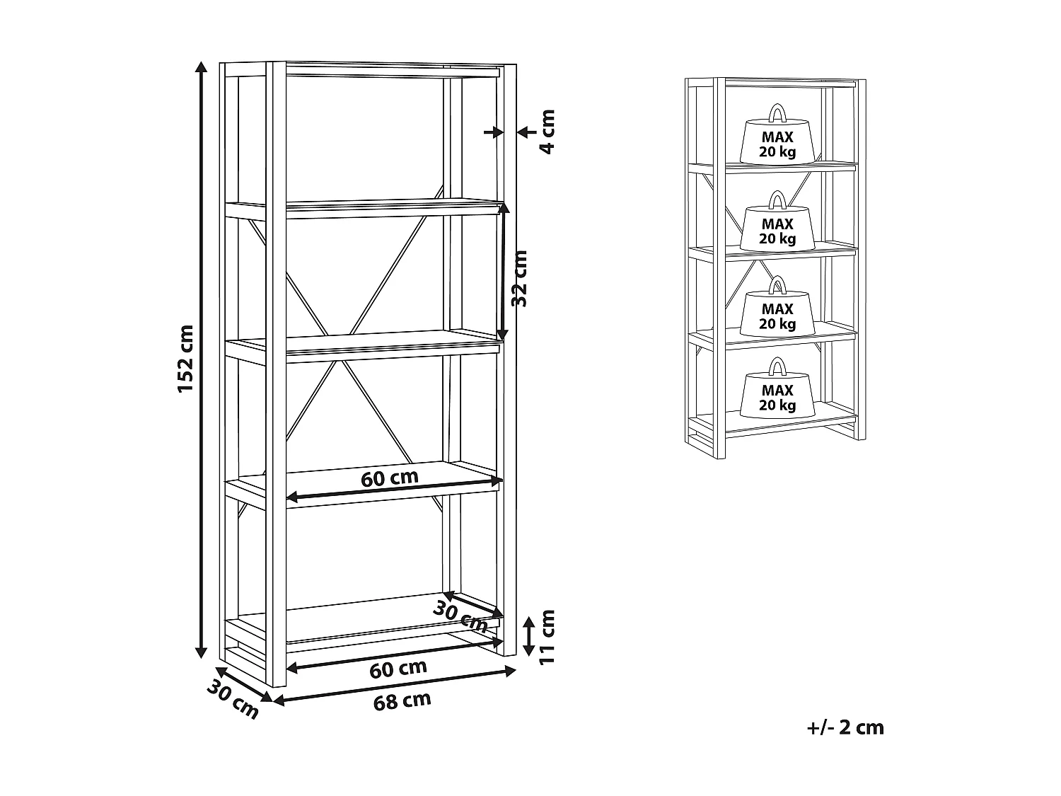 Estante com 4 prateleiras JENKS 152 cm Branco