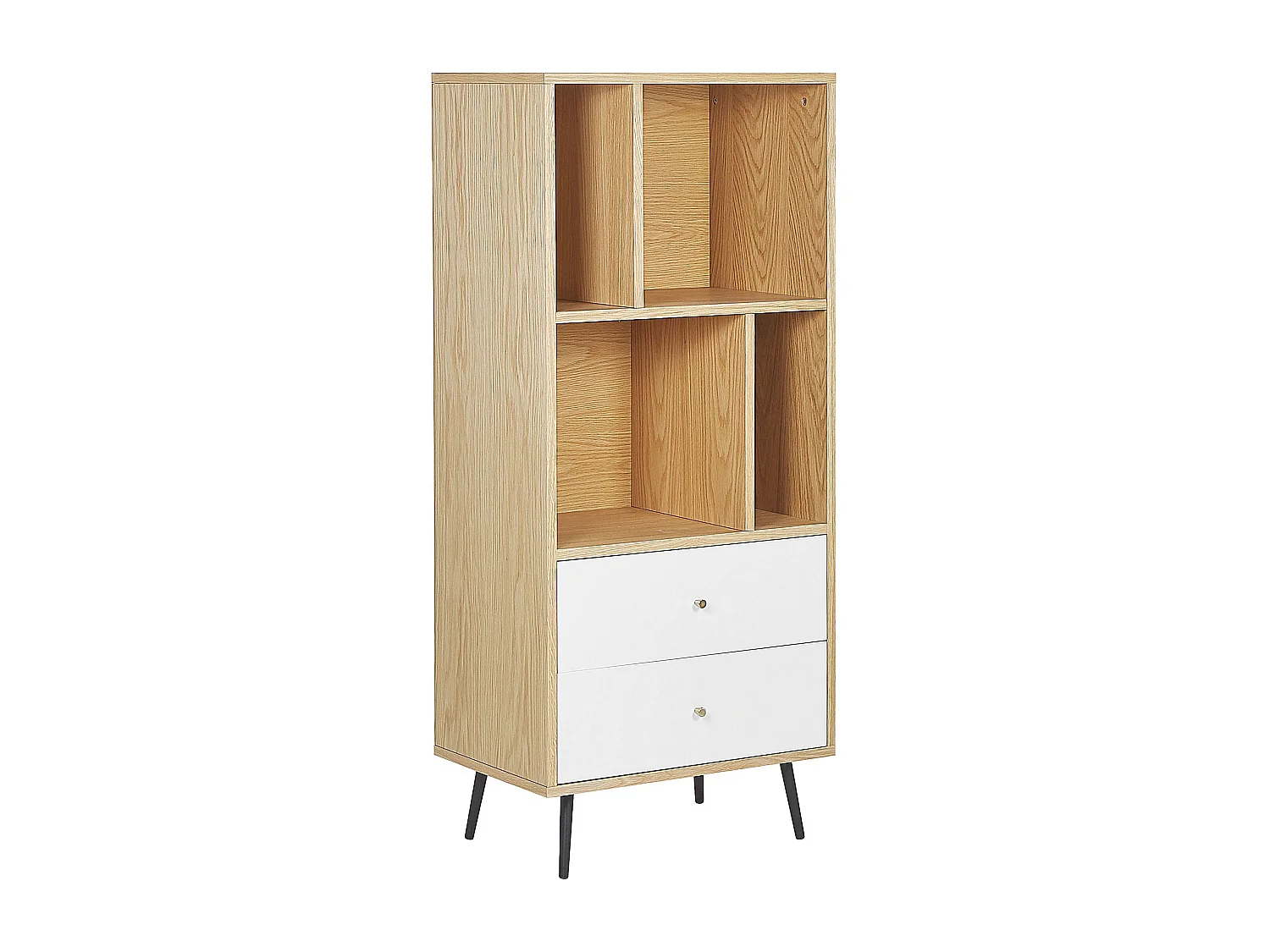 Modernes Regal hellbraun/weiß mit 2 Schubladen und 4 Fächern Richmond