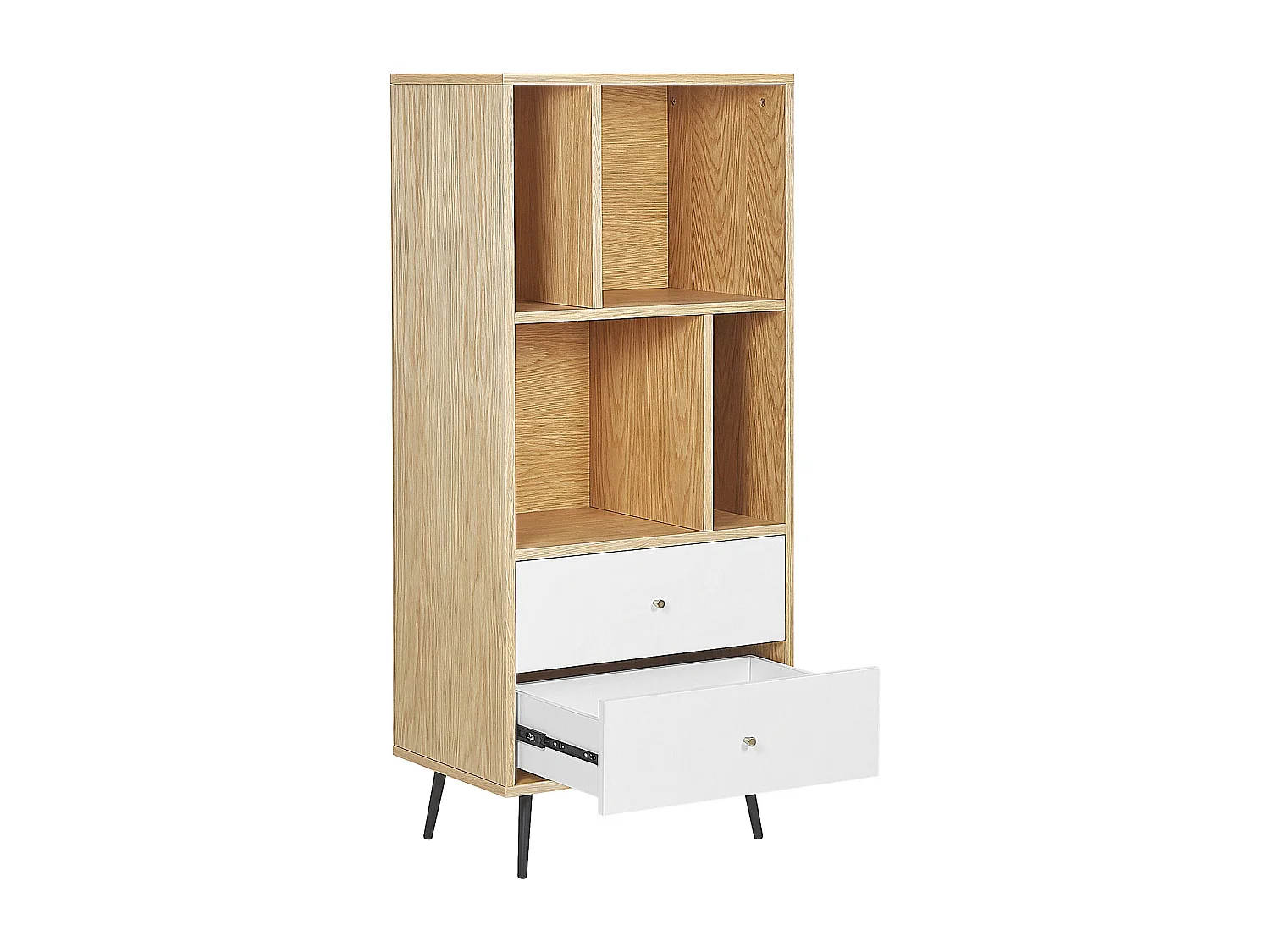 Modernes Regal hellbraun/weiß mit 2 Schubladen und 4 Fächern Richmond