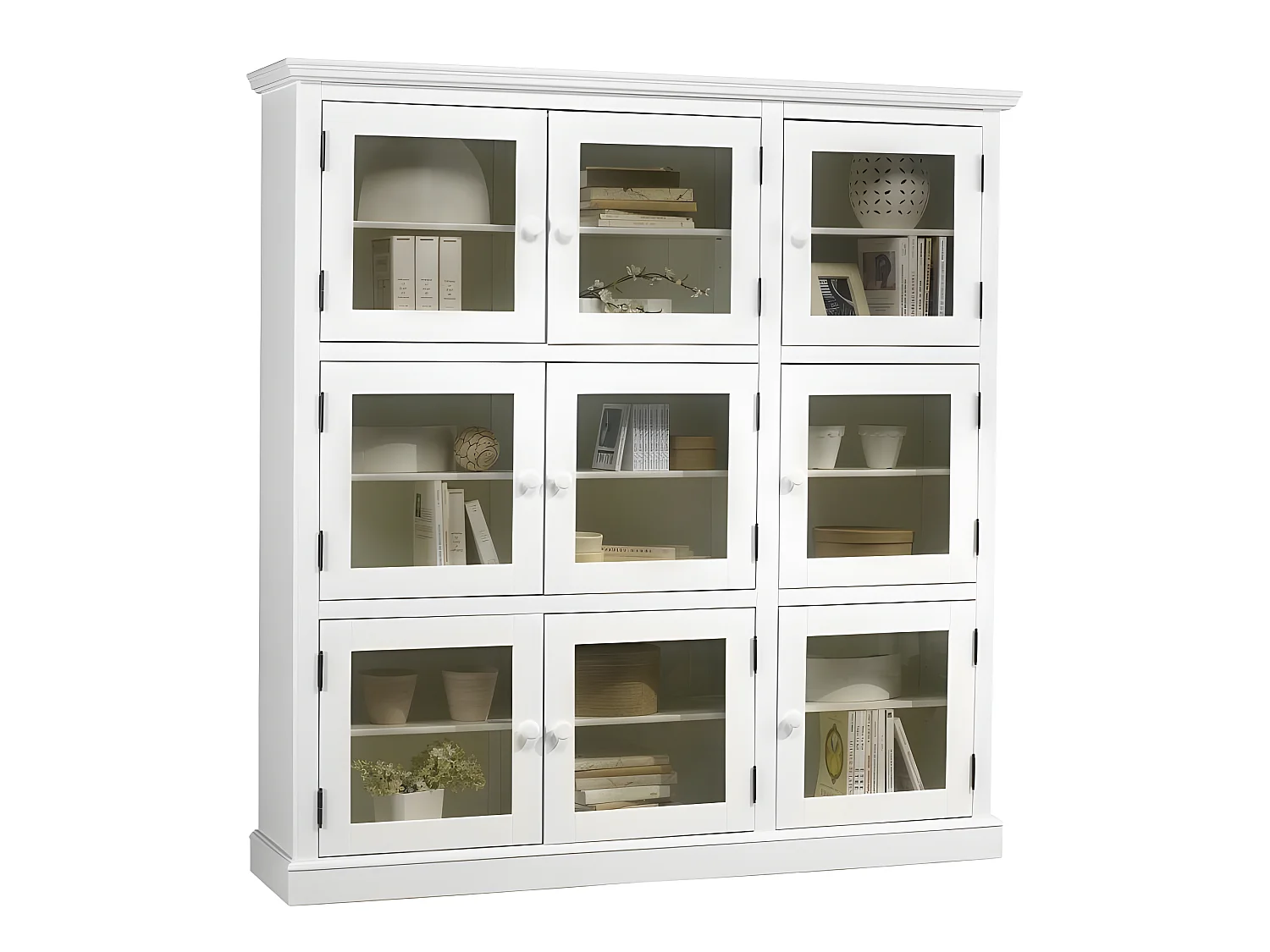 Bibliothèque Blanche Style Anglais 9 Portes Vitrées L163 H 170 P 37 cm