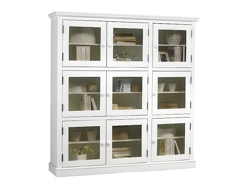 Bibliothèque Blanche Style Anglais 9 Portes Vitrées L163 H 170 P 37 cm