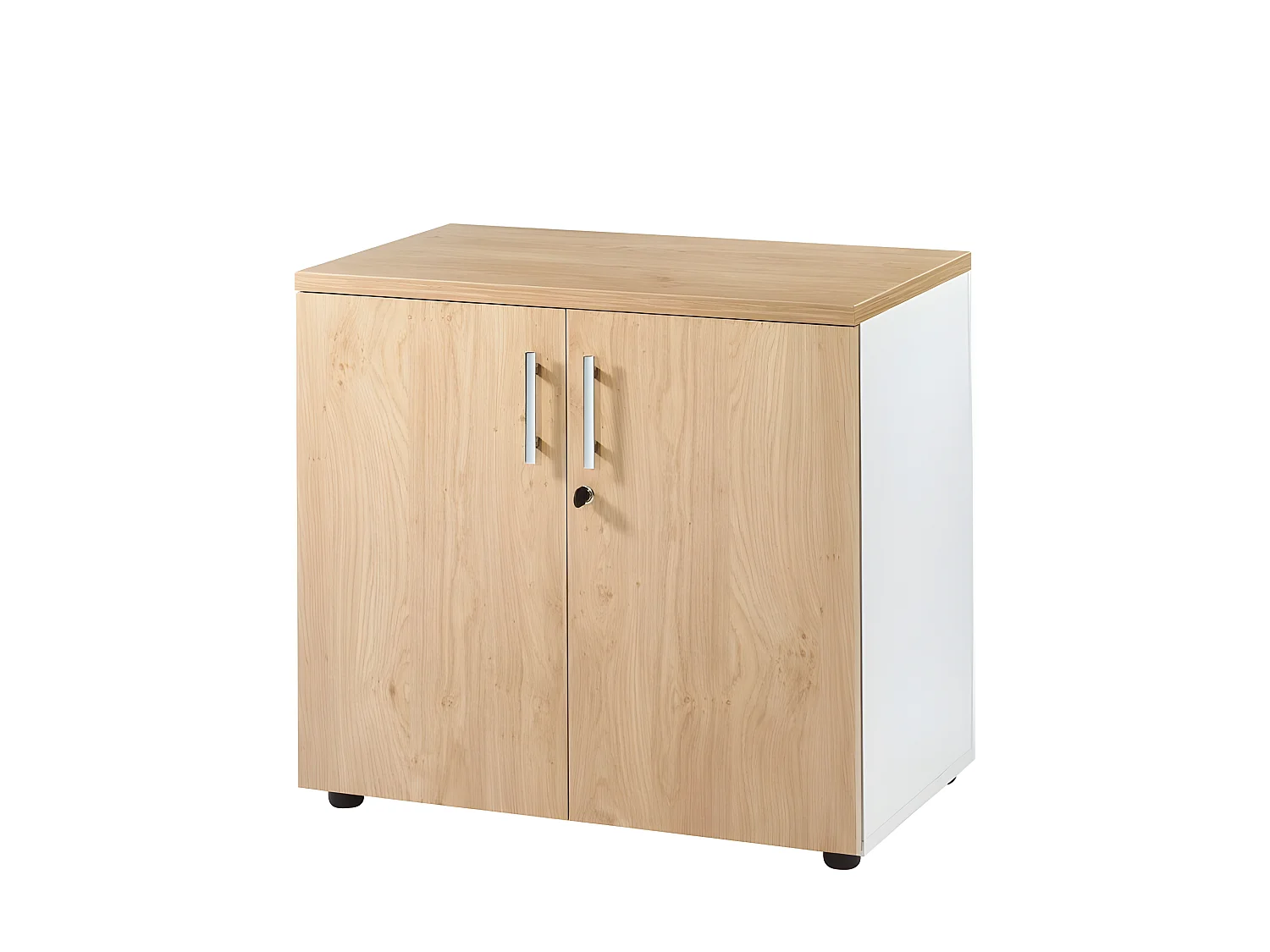 Armoire de Bureau Basse 2 Portes Blanc + Chêne Clair INEO