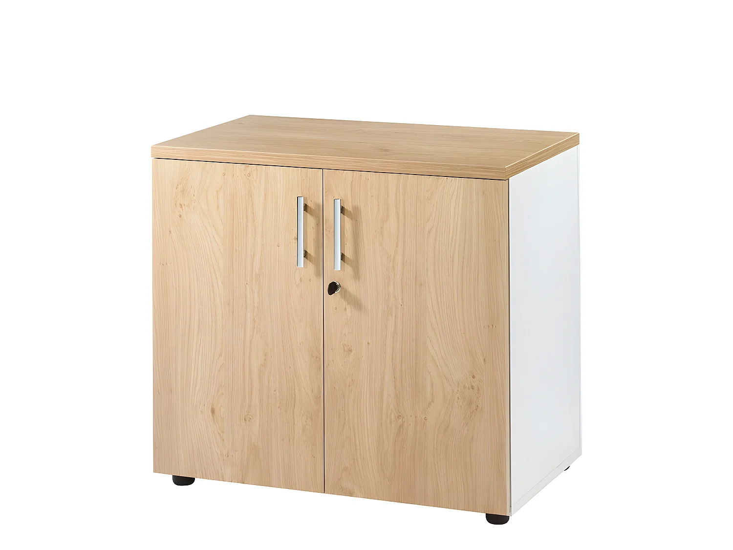 Armoire de Bureau Basse 2 Portes Blanc + Chêne Clair INEO