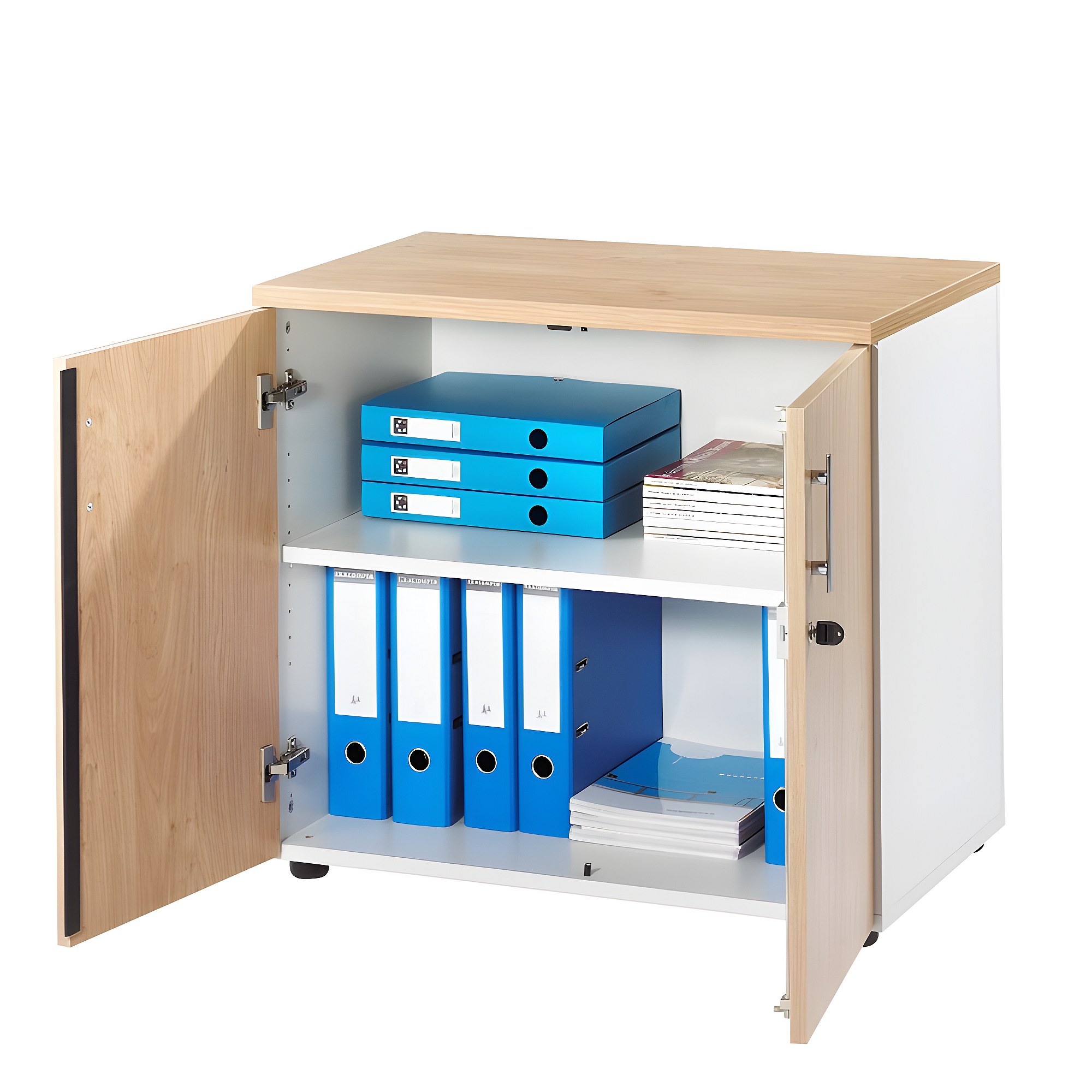 Bibliothèque En Chêne 2 Parties – Haute Vitrée + Basse 2 Portes – Dimensions 215x98x45 Cm