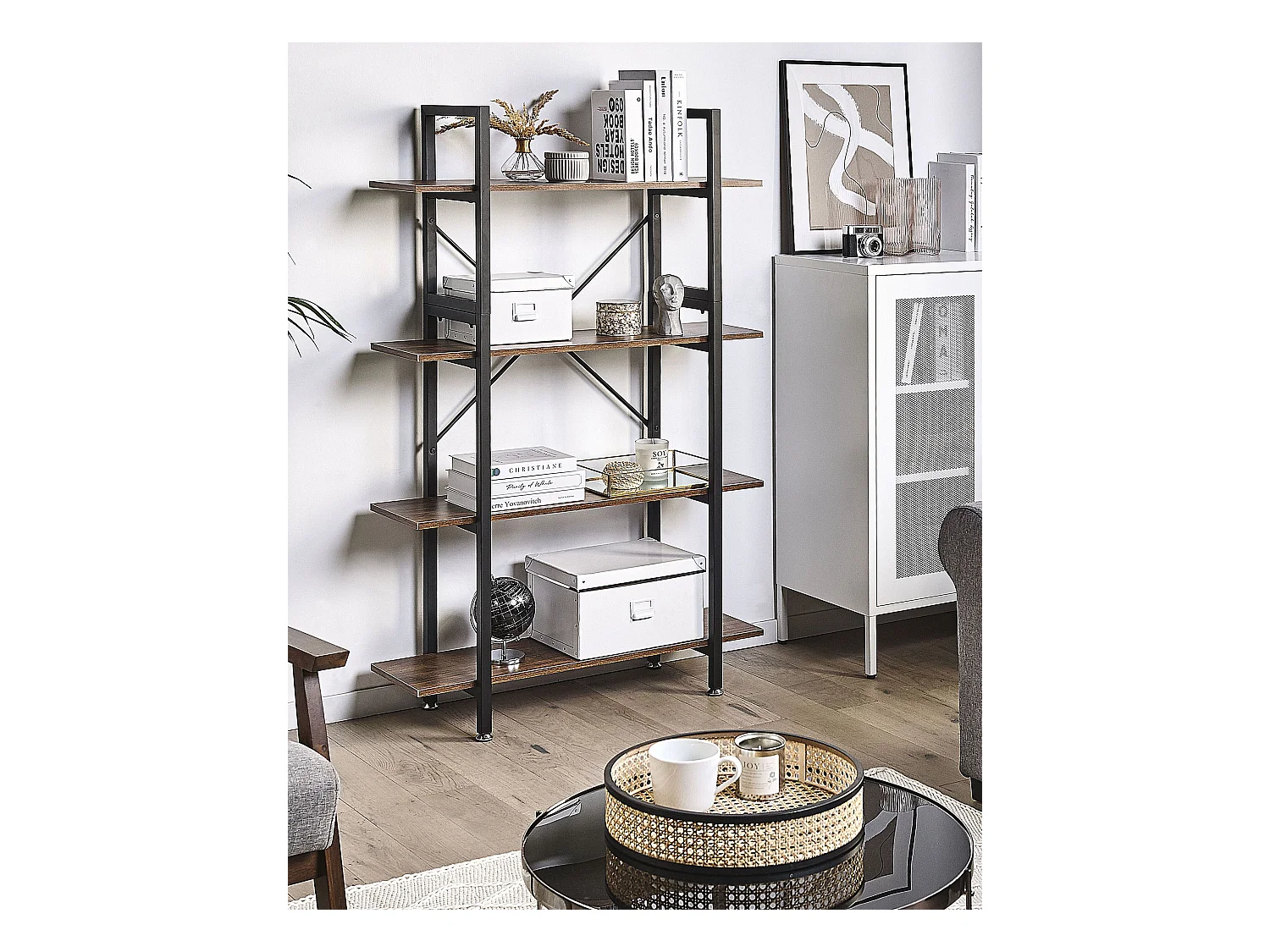 Modernes Bücherregal mit 4 Fächern dunkler Holzfarbton / schwarz Darby