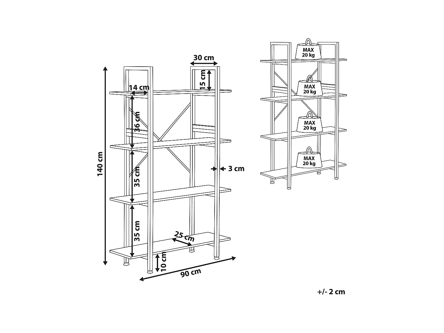 Modernes Bücherregal mit 4 Fächern dunkler Holzfarbton / schwarz Darby