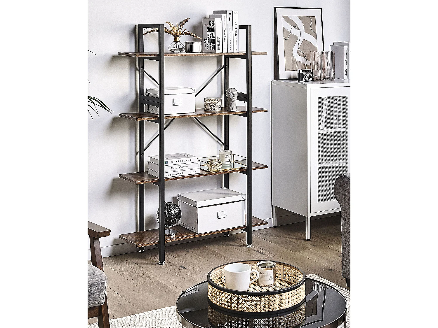 Modernes Bücherregal mit 4 Fächern dunkler Holzfarbton / schwarz Darby