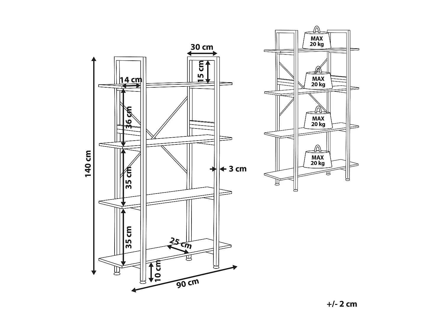 Modernes Bücherregal mit 4 Fächern dunkler Holzfarbton / schwarz Darby