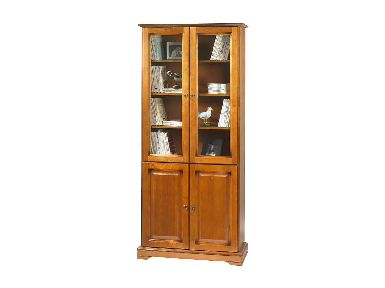 Bibliothèque 4 Portes Merisier 6 Niches 5 Tablettes L 82.4 H 182.2 P 33 cm
