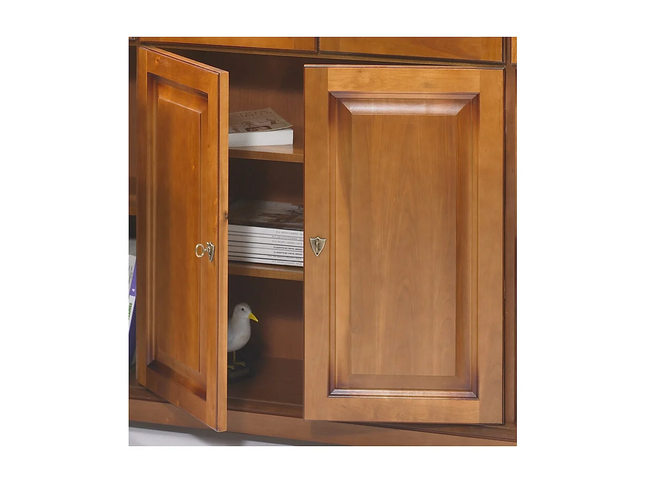 Bibliothèque 4 Portes Merisier 6 Niches 5 Tablettes L 82.4 H 182.2 P 33 cm