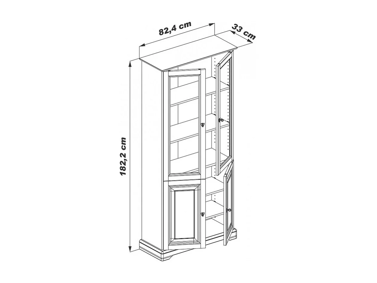 Bibliothèque 4 Portes Merisier 6 Niches 5 Tablettes L 82.4 H 182.2 P 33 cm