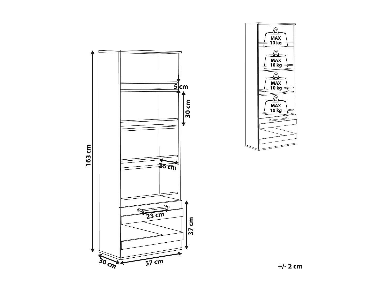 Bibliothèque 4 étagères SALTER 163 cm Marron/noir