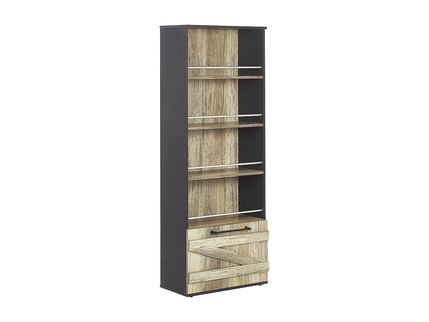 Modernes Bücherregal mit Schränkchen heller Holzfarbton/ schwarz Salter