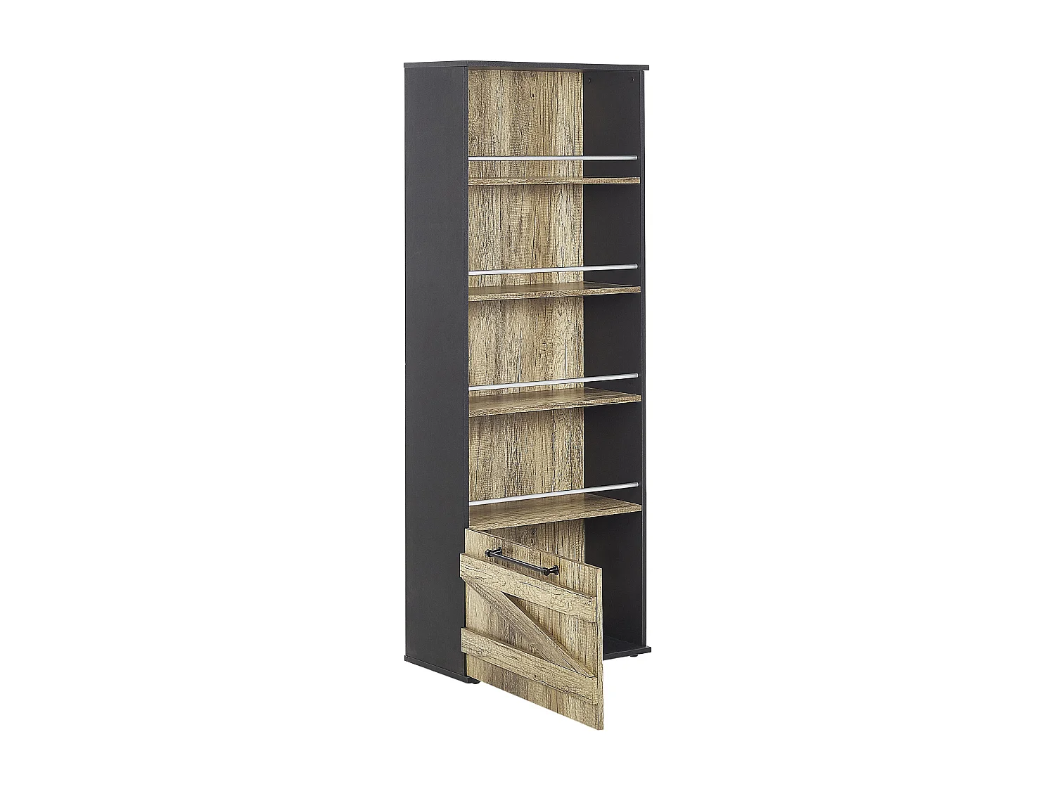 Modernes Bücherregal mit Schränkchen heller Holzfarbton/ schwarz Salter