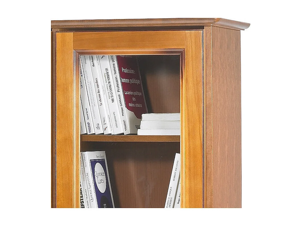 Bibliothèque Vitrine 3 Portes Vitrées Merisier 12 Niches L 120.6 H 182.2 P 33 cm