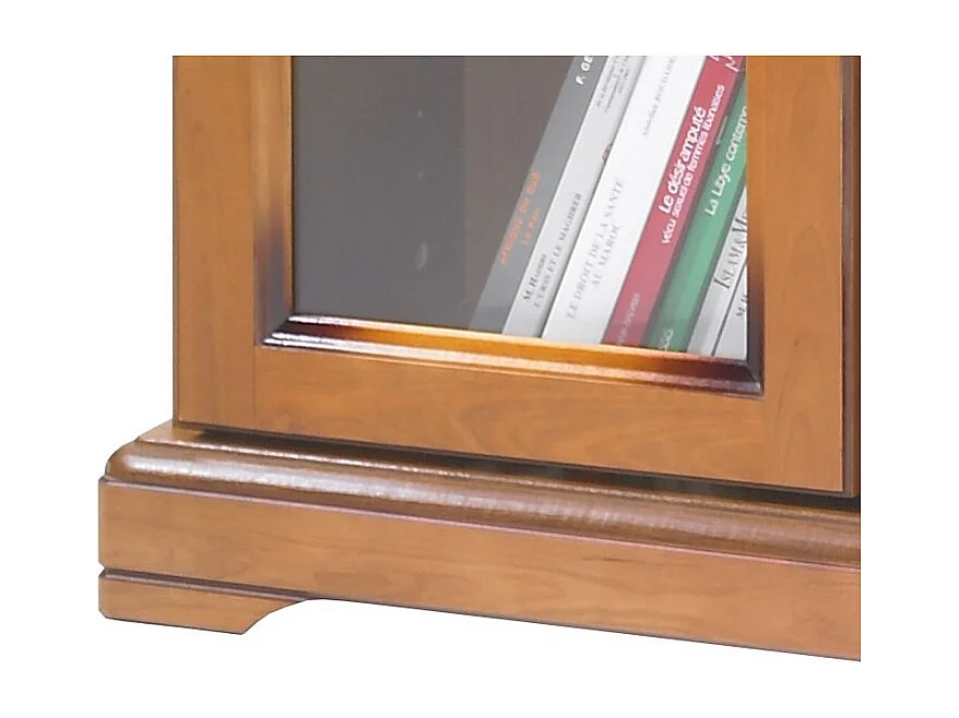 Bibliothèque Vitrine 3 Portes Vitrées Merisier 12 Niches L 120.6 H 182.2 P 33 cm