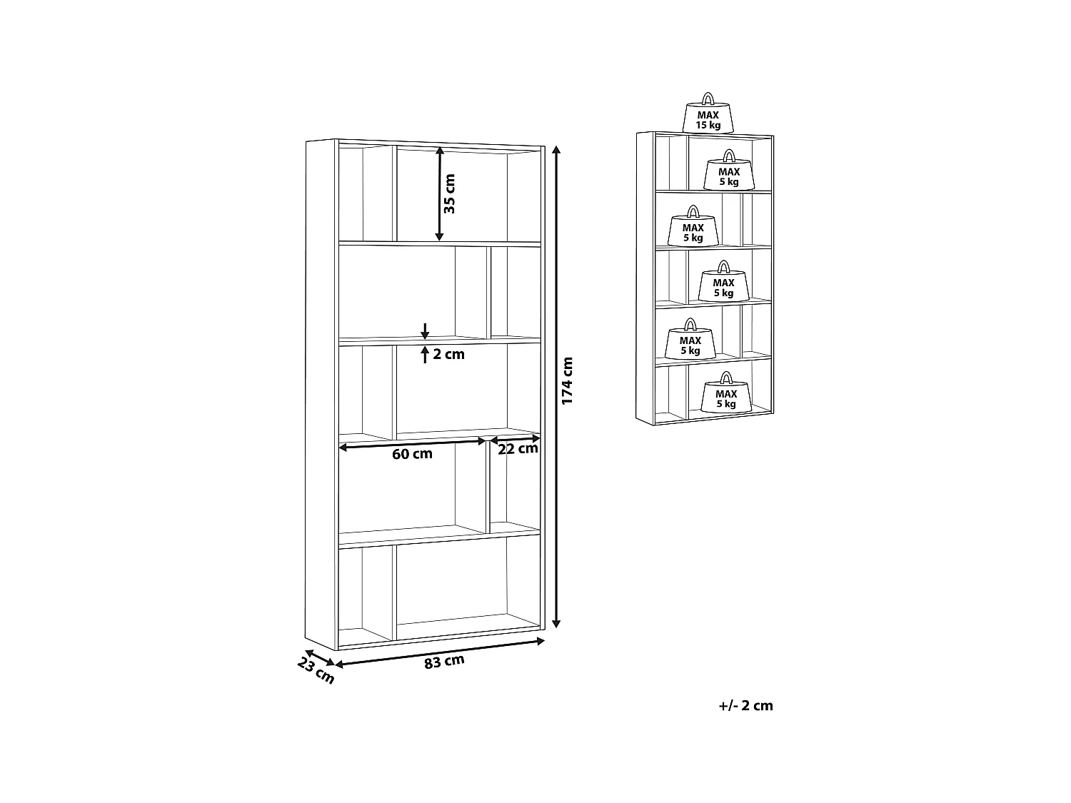 Originelles Regal 5 Fächer MDF-Platte dunkler Holzfarbton/weiß Orilla
