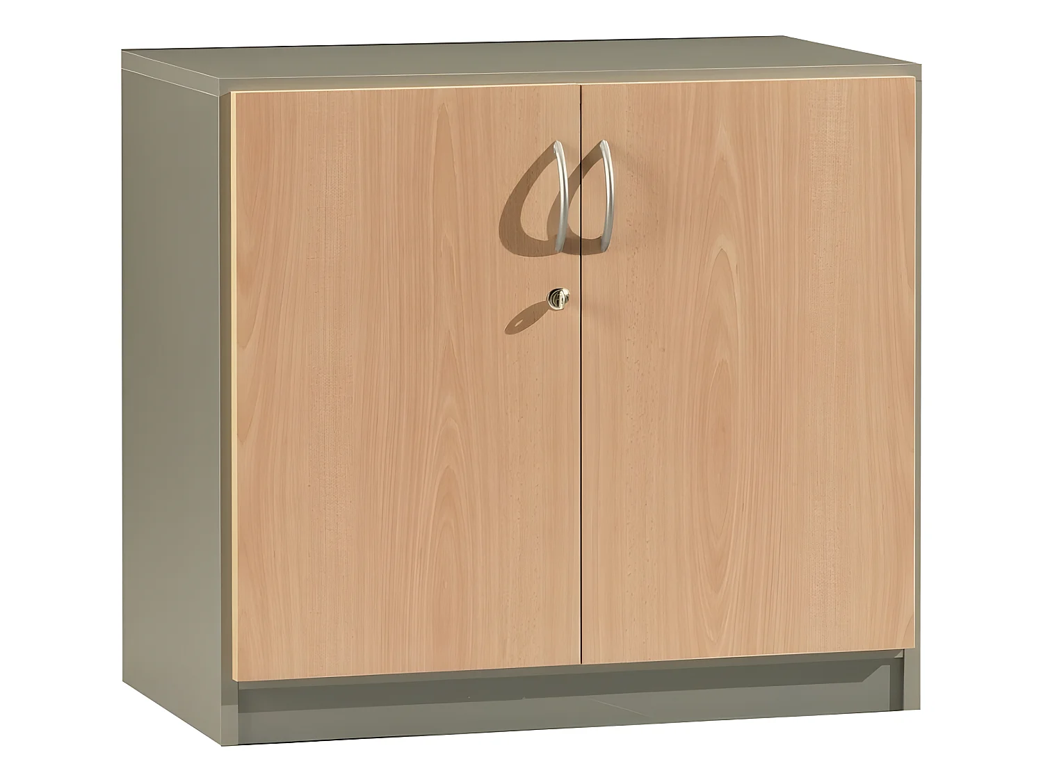 Armoire Basse de Bureau 2 Portes Hêtre Alu