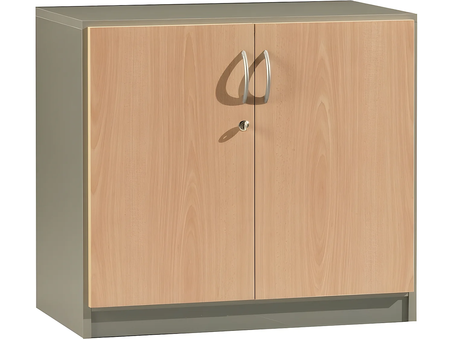 Armoire Basse de Bureau 2 Portes Hêtre Alu