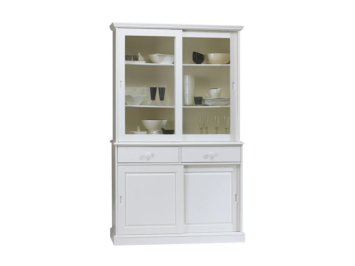Vaisselier Blanc 4 Portes Coulissantes 2 Tiroirs 5 Niches L 121 H 198.8 P 42.3 cm
