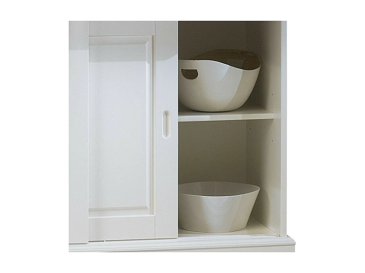 Vaisselier Blanc 4 Portes Coulissantes 2 Tiroirs 5 Niches L 121 H 198.8 P 42.3 cm