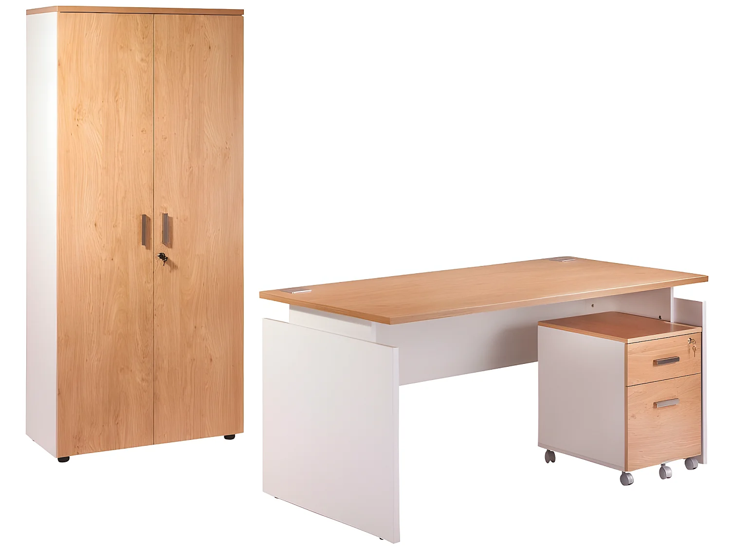 Pack Bureau 160 Caisson Armoire Blanc Chêne