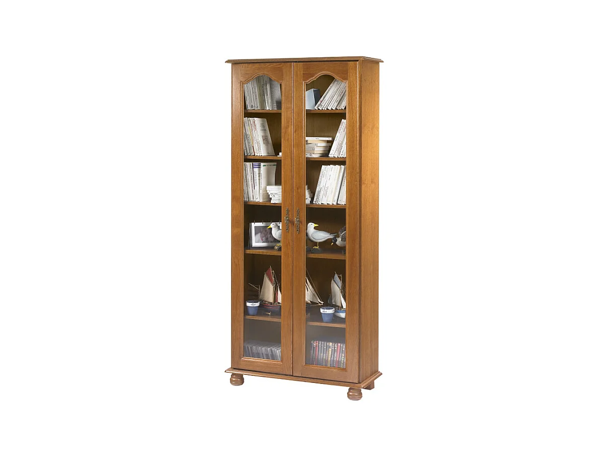 Vitrine Bibliothèque 2 Portes Vitrées Chêne 6 Niches L 82.4 H 182.2 P 33 cm