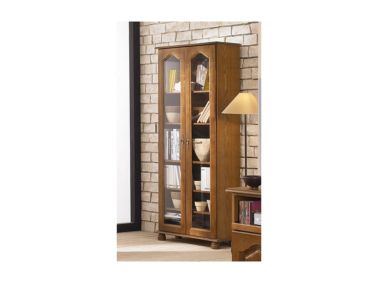 Vitrine Bibliothèque 2 Portes Vitrées Chêne 6 Niches L 82.4 H 182.2 P 33 cm