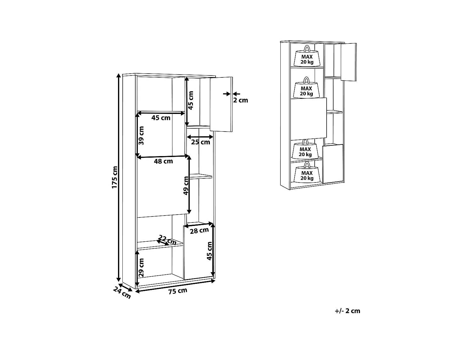 Modernes Regal heller Holzfarbton/weiss mit 6 Fächern 3 Türen Grada